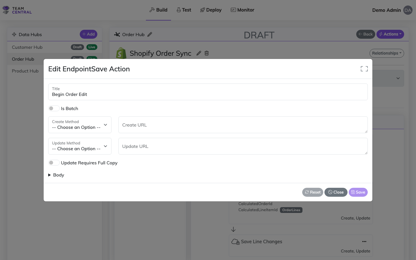Edit and Save Endpoint Action
