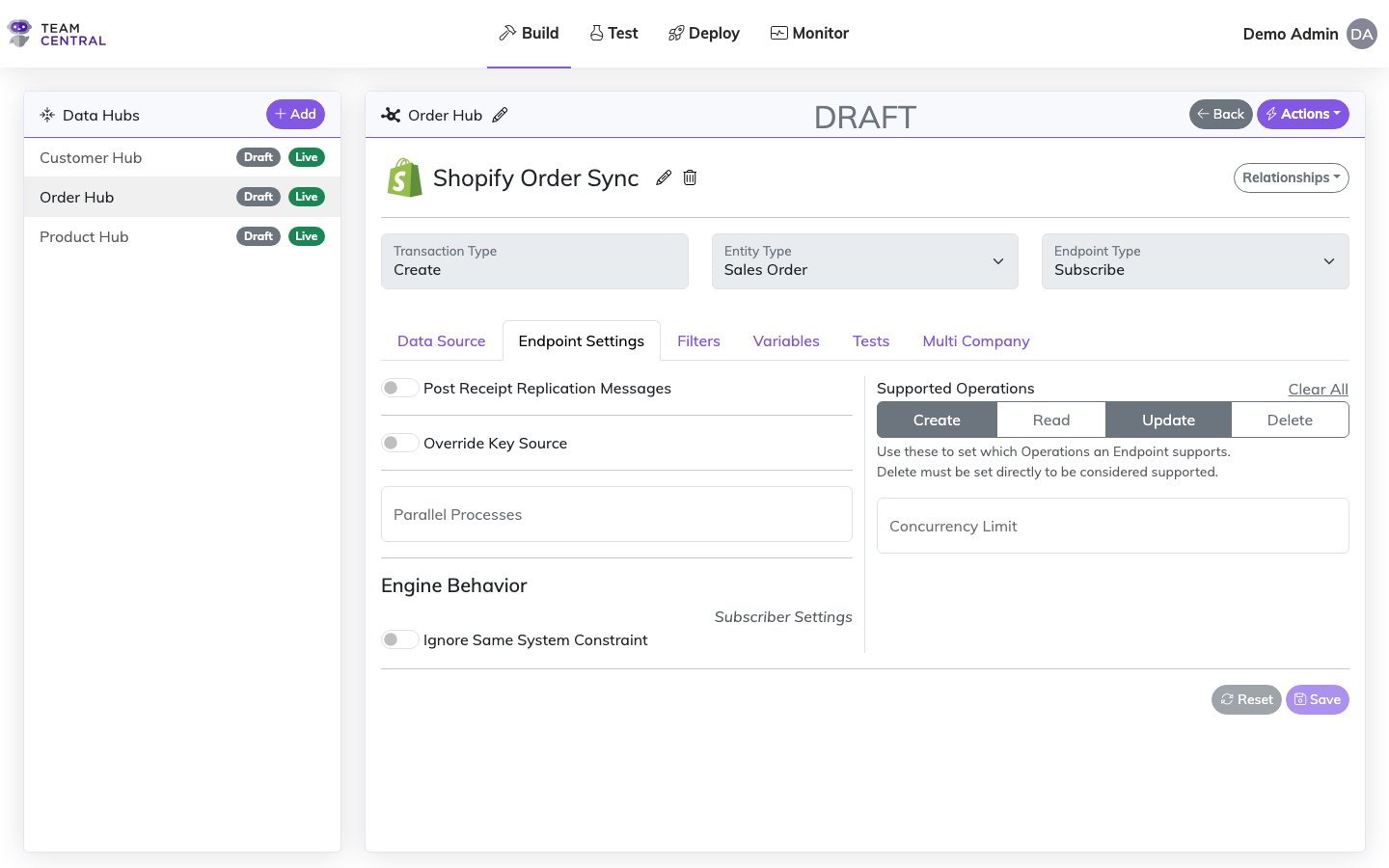 Endpoint Settings Tab