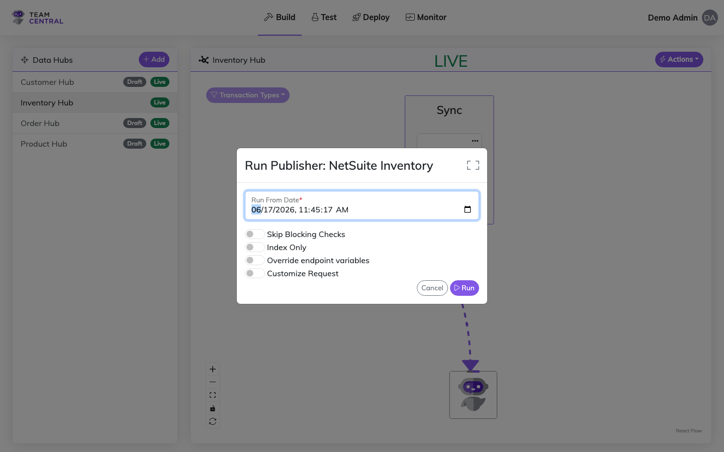 Run Publisher On-Demand Dialog