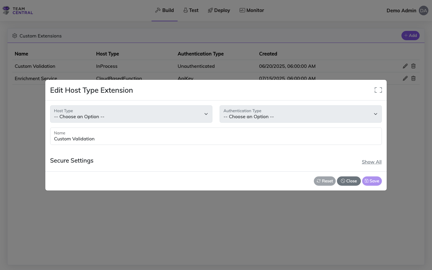 Edit Custom Extension Modal