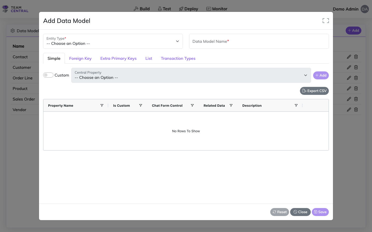 Add Schema Definition Modal