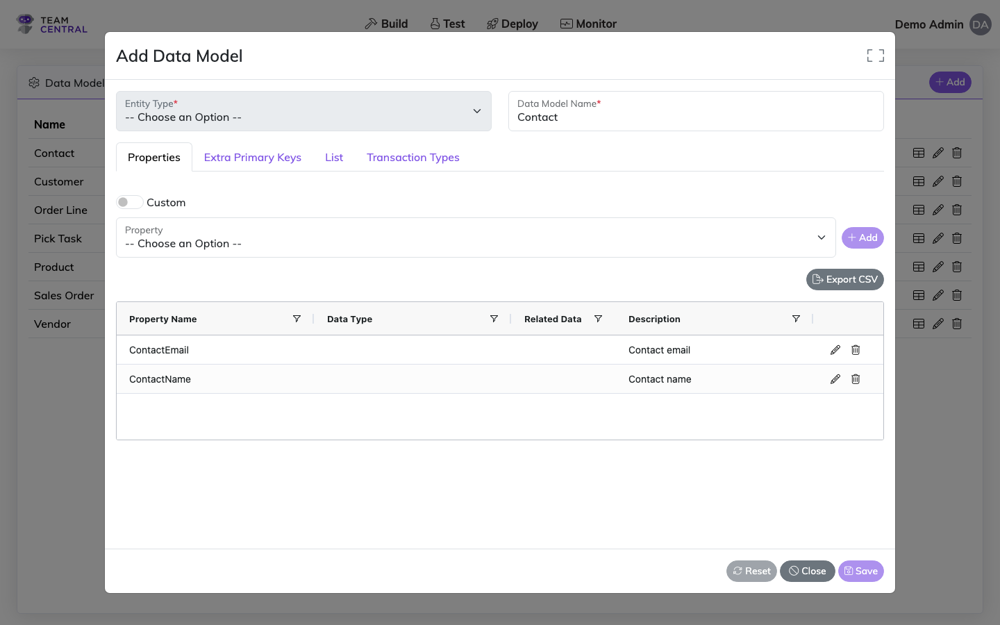 Edit Data Model Modal