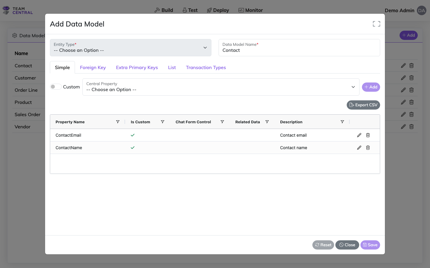 Edit Data Model Modal