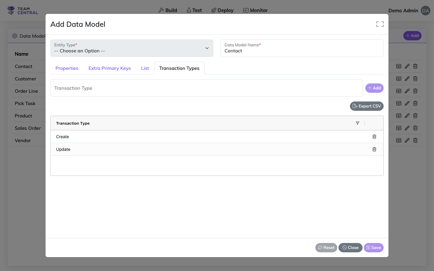 Transaction Types Tab