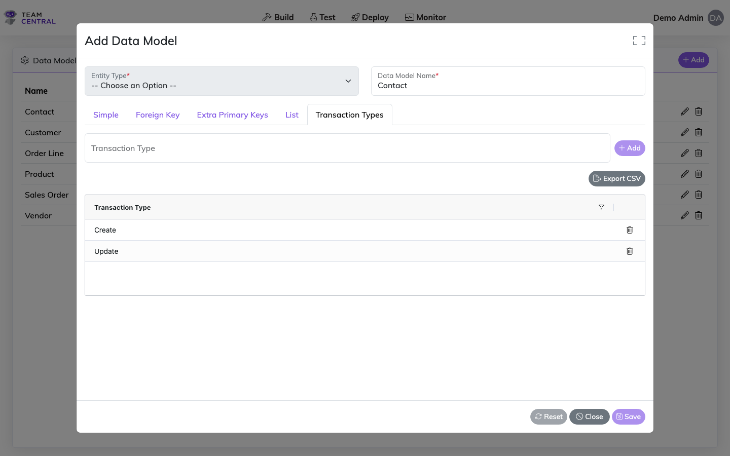 Transaction Types Tab